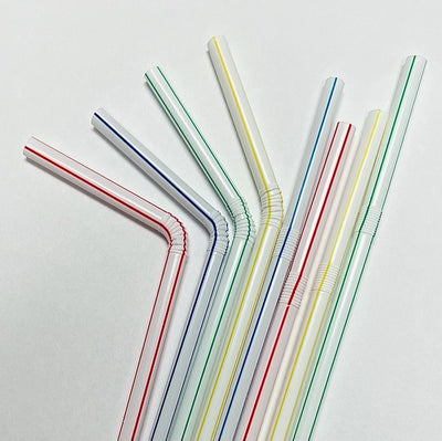 8" Plastic Striped Flex Straws, 6mm Diameter
