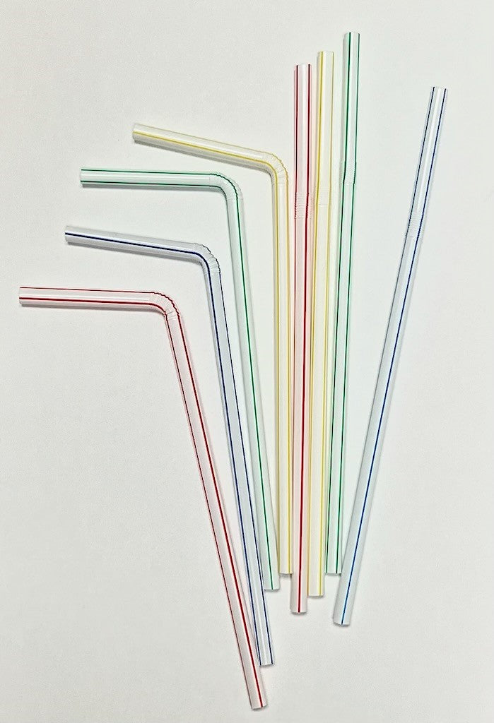 8" Plastic Striped Flex Straws, 6mm Diameter