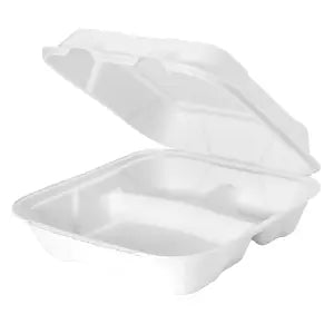 3 Compartment Hinged Container, Compostable. 9.2” x 9.1” x 3.1” - Genpak