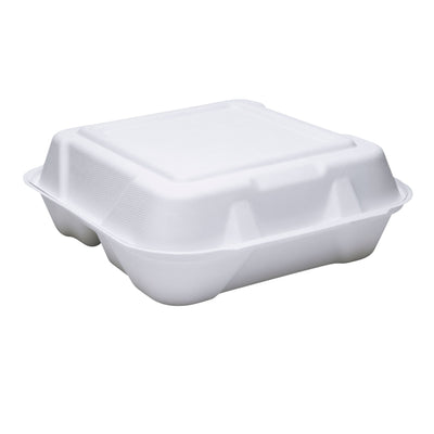 3 Compartment Hinged Container. 9.2” x 9.1” x 3.1” - Shop Eco-Friendly Cups, cutlery & containers online - G & L Distributors Ltd.