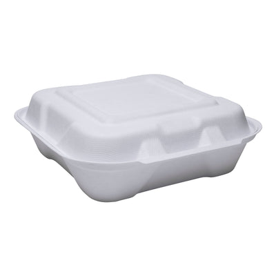 Medium Hinged container 8” x 7.8” x 2.5” 200 pack - Shop Eco-Friendly Cups, cutlery & containers online - G & L Distributors Ltd.